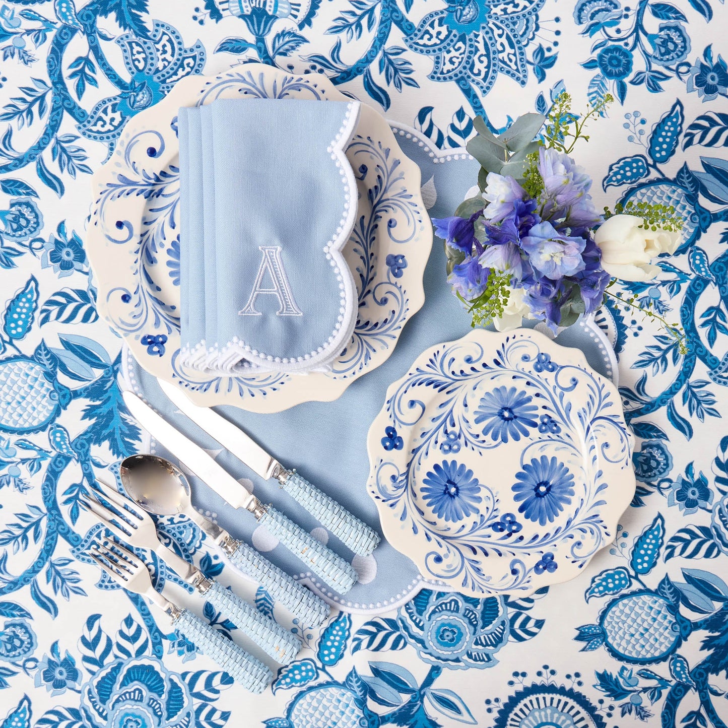 Blue Flowers Starter Plates (Set of 4)