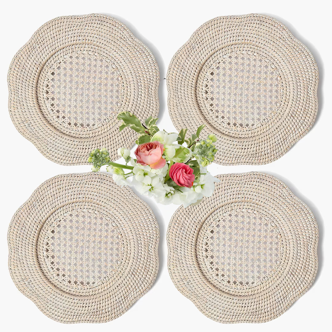 Natural Scalloped Rattan Charger Plates (Set of 4)