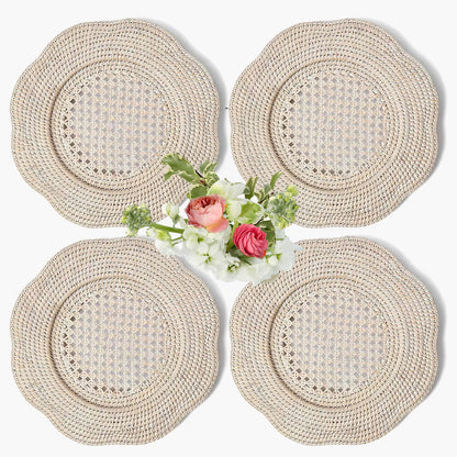 Natural Scalloped Rattan Charger Plates (Set of 4)