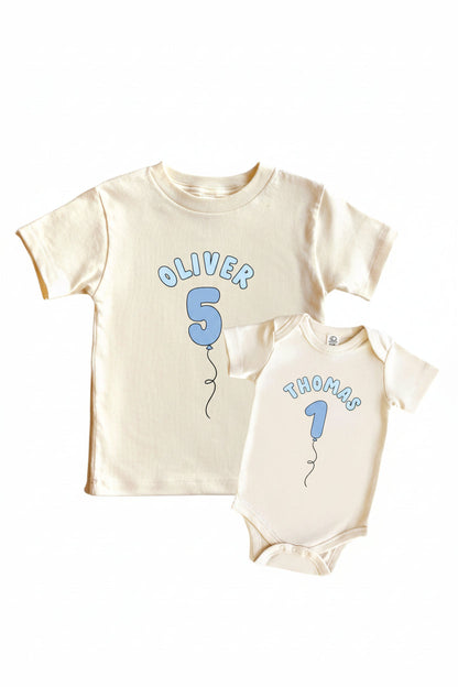 Personalized Blue Birthday Graphic Bodysuit & Kids Tee | Natural