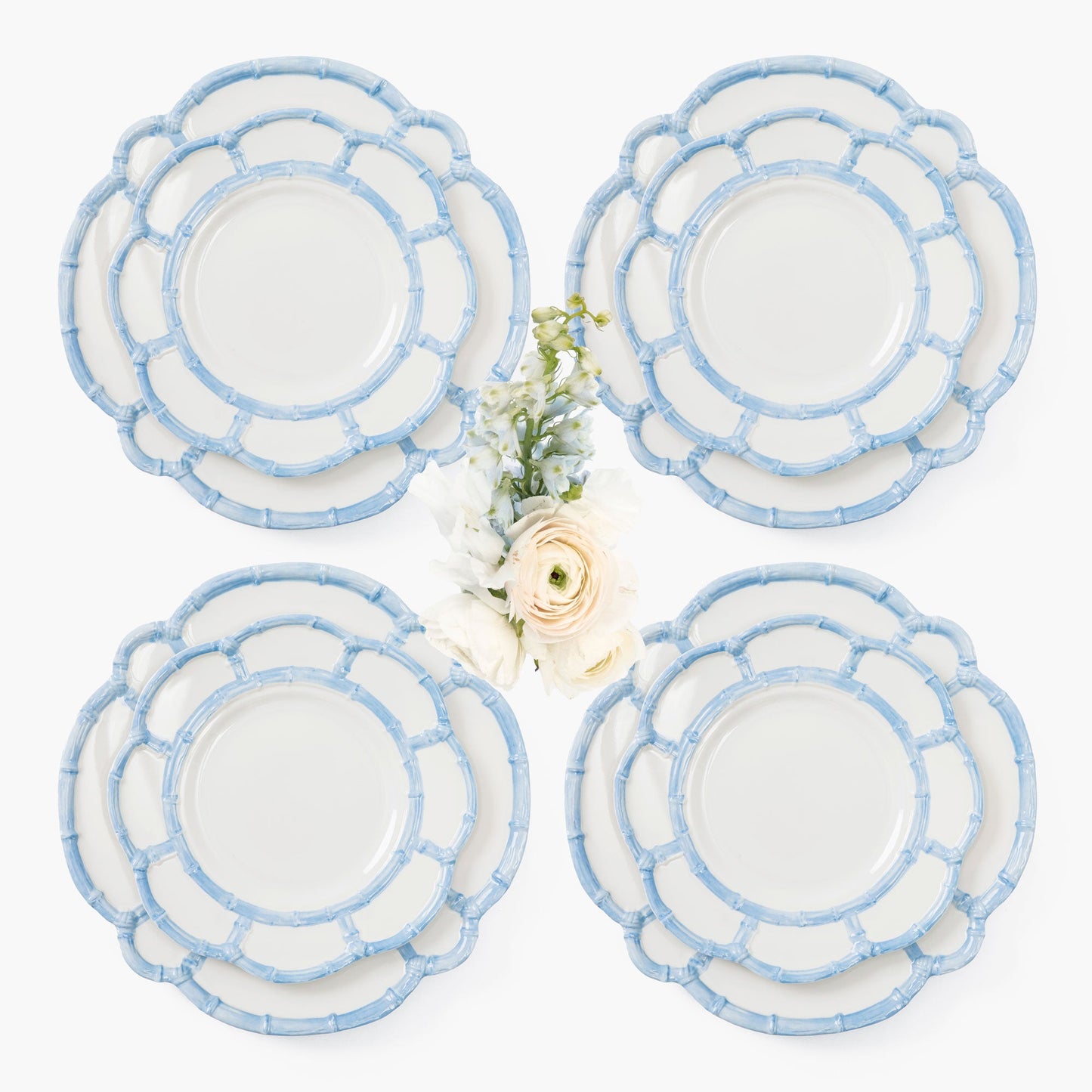 Blue Melamine Bamboo Dinner & Starter Plates (Set of 8)