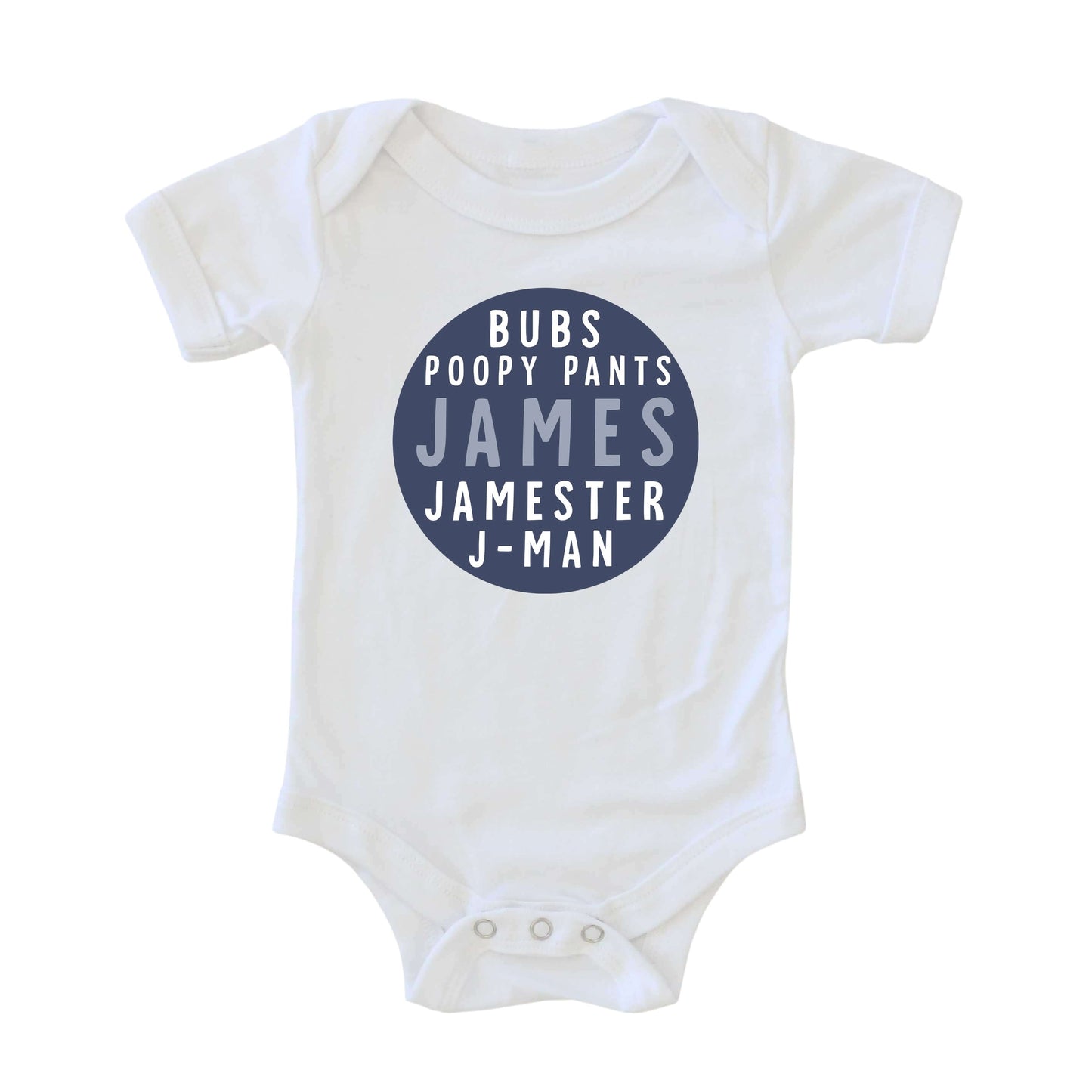 Personalized Blue Circle Name Graphic Bodysuit | White