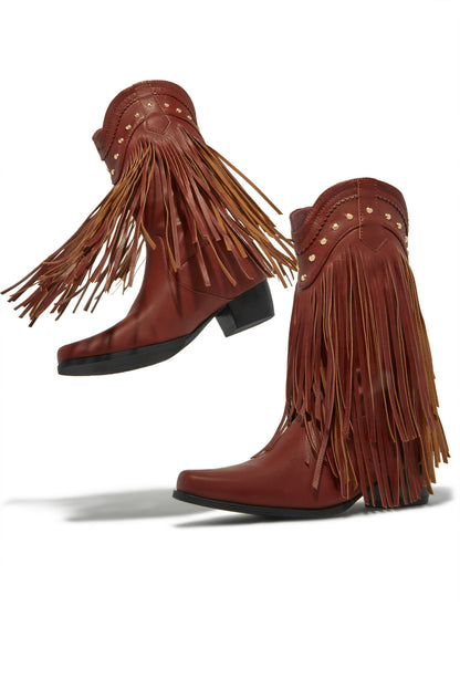 Bayley Fringe Cowgirl Boots - Brown