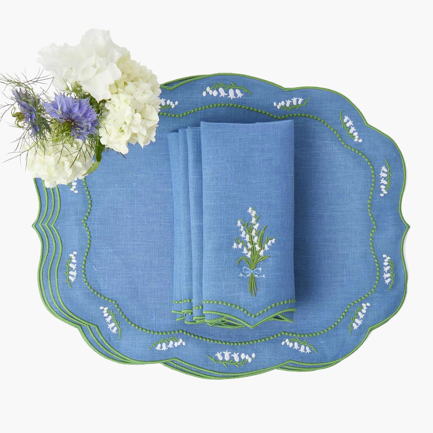 Blue Lily of the Valley Linen Napkins (Set of 4)
