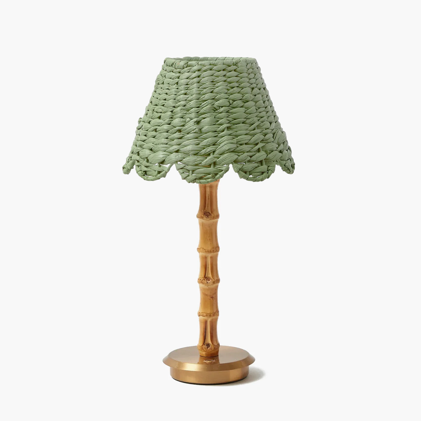 Bamboo Rechargeable Lamp with Green Seagrass Shade (20cm)