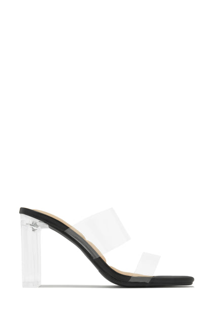 Jordana Clear Strap Mule Heels - Black