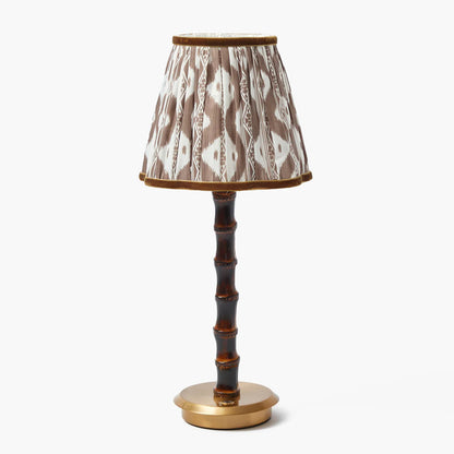 Burnt Bamboo Rechargeable Lamp with Chocolate Ikat Shade (18cm)