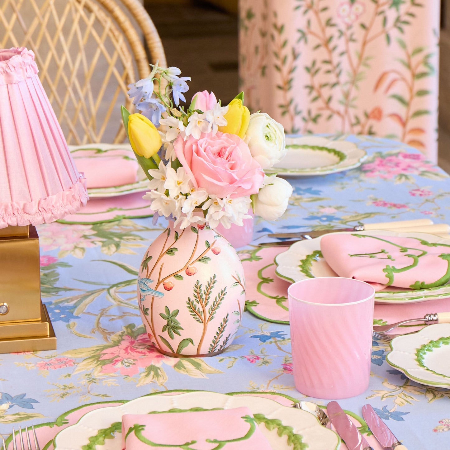 Pink Chinoiserie Tole Vases (Set of 3)