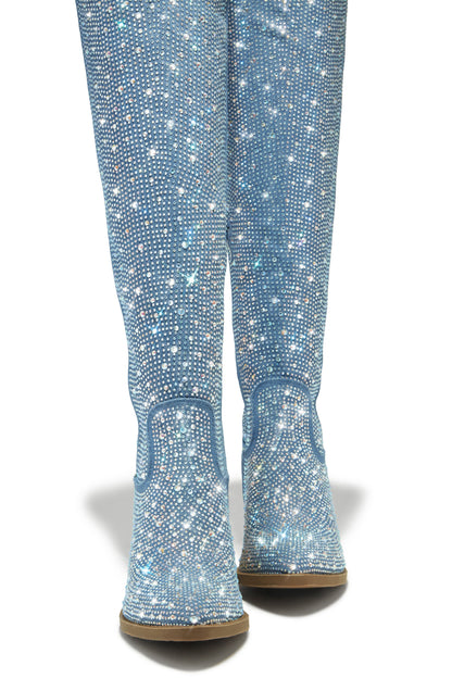 Nights In Nashville Embellished Cowgirl Boots - Denim