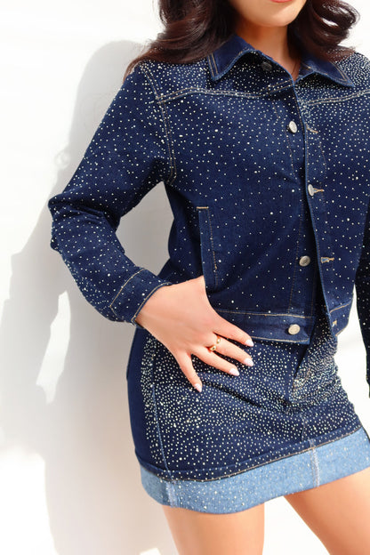 Selena Embellished Jacket - Denim