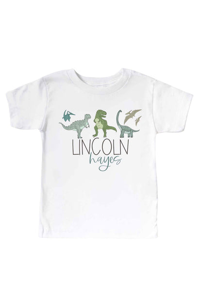 Personalized Dinosaur Friends Kids Graphic Tee | White