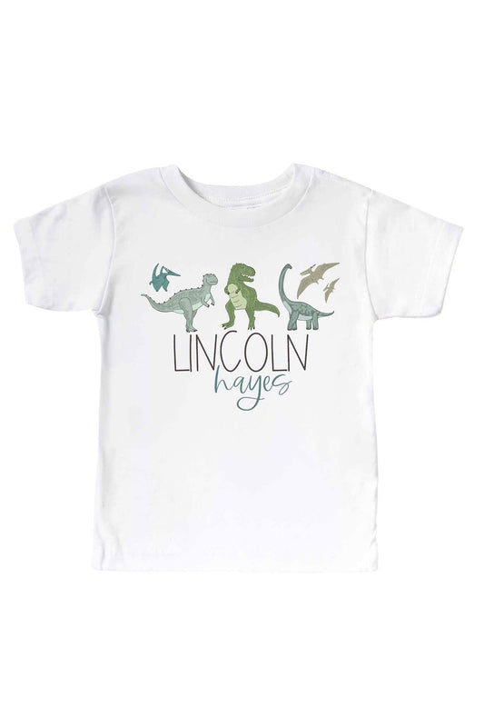 Personalized Dinosaur Friends Kids Graphic Tee | White