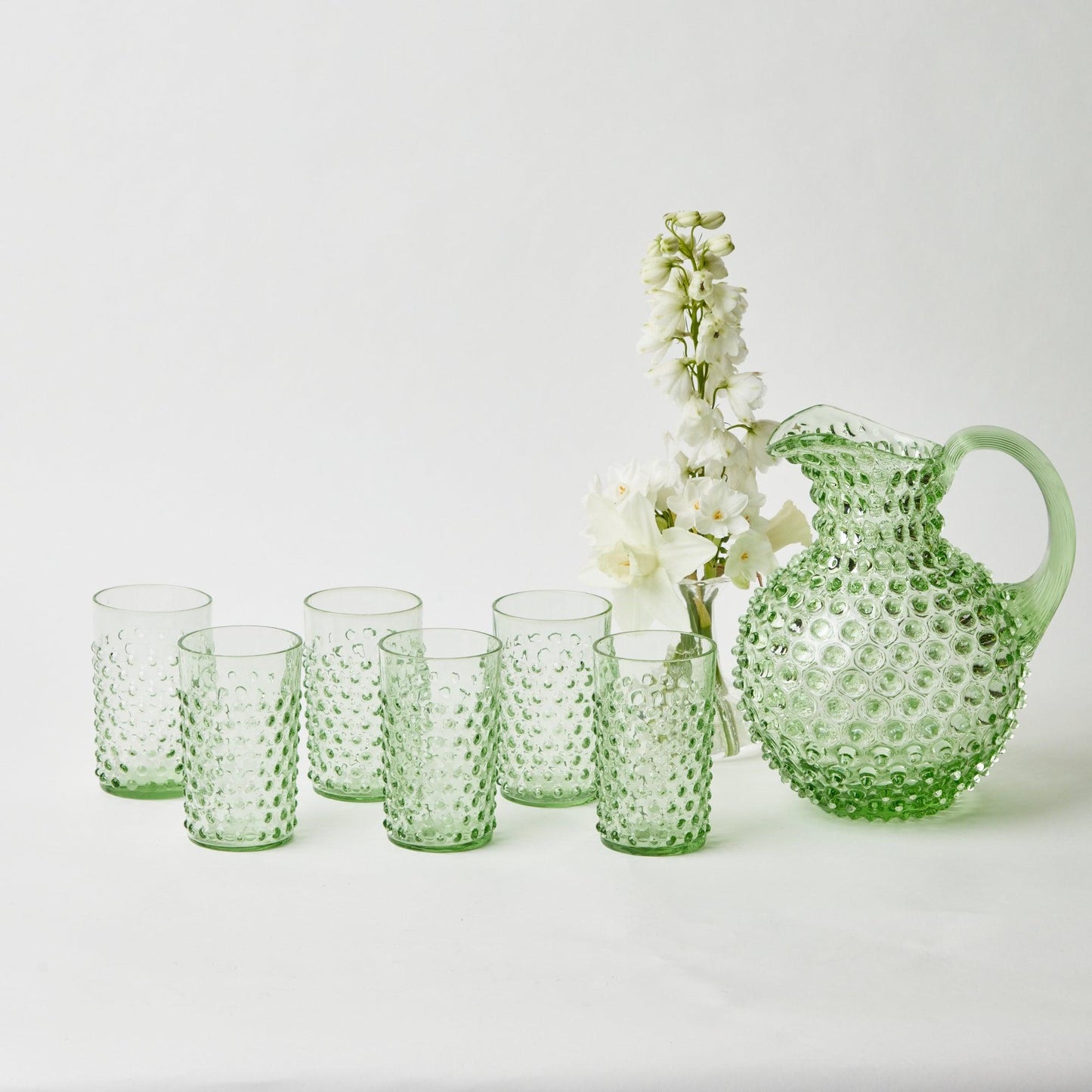 Emerald Hobnail Glasses & Jug Set