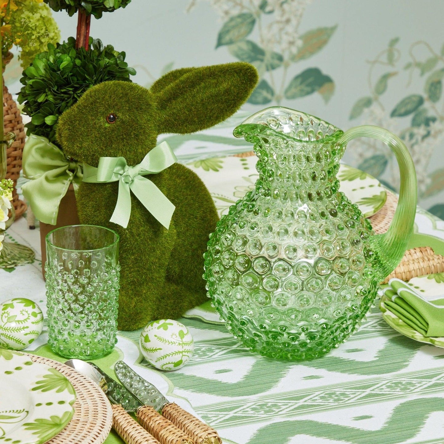 Emerald Hobnail Glasses & Jug Set