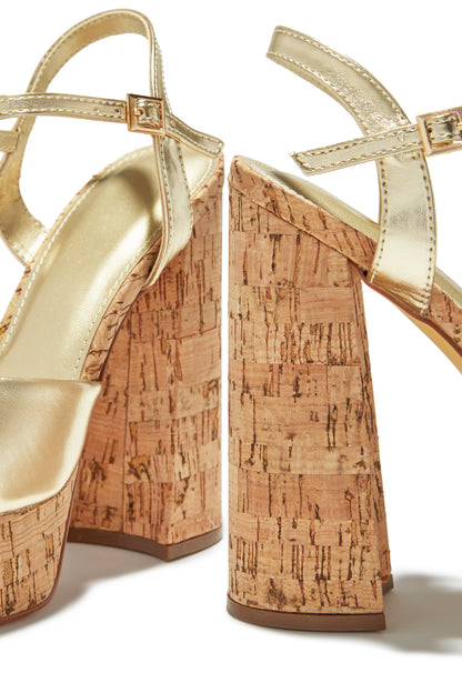 Elyna Platform Block Heels - Gold