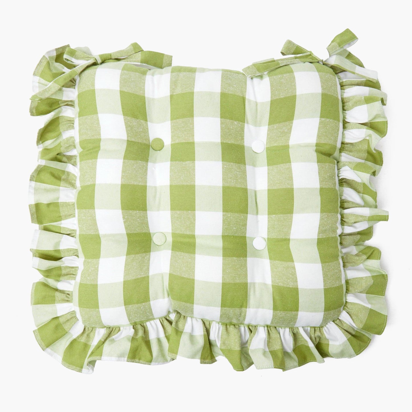 Green Gingham Ruffle Seat Pad Cushions (Set of 4)