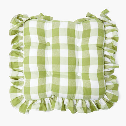 Green Gingham Ruffle Seat Pad Cushions (Set of 4)