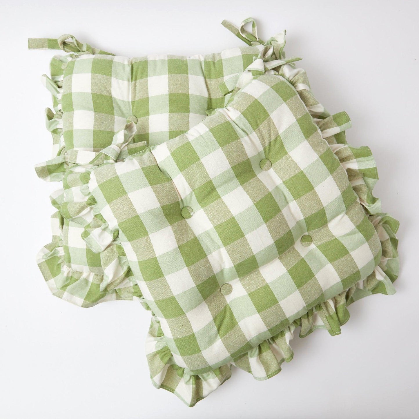 Green Gingham Ruffle Seat Pad Cushion