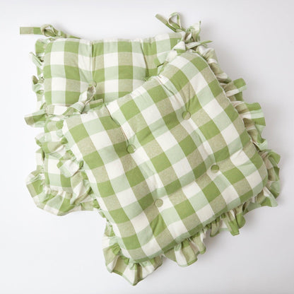 Green Gingham Ruffle Seat Pad Cushion
