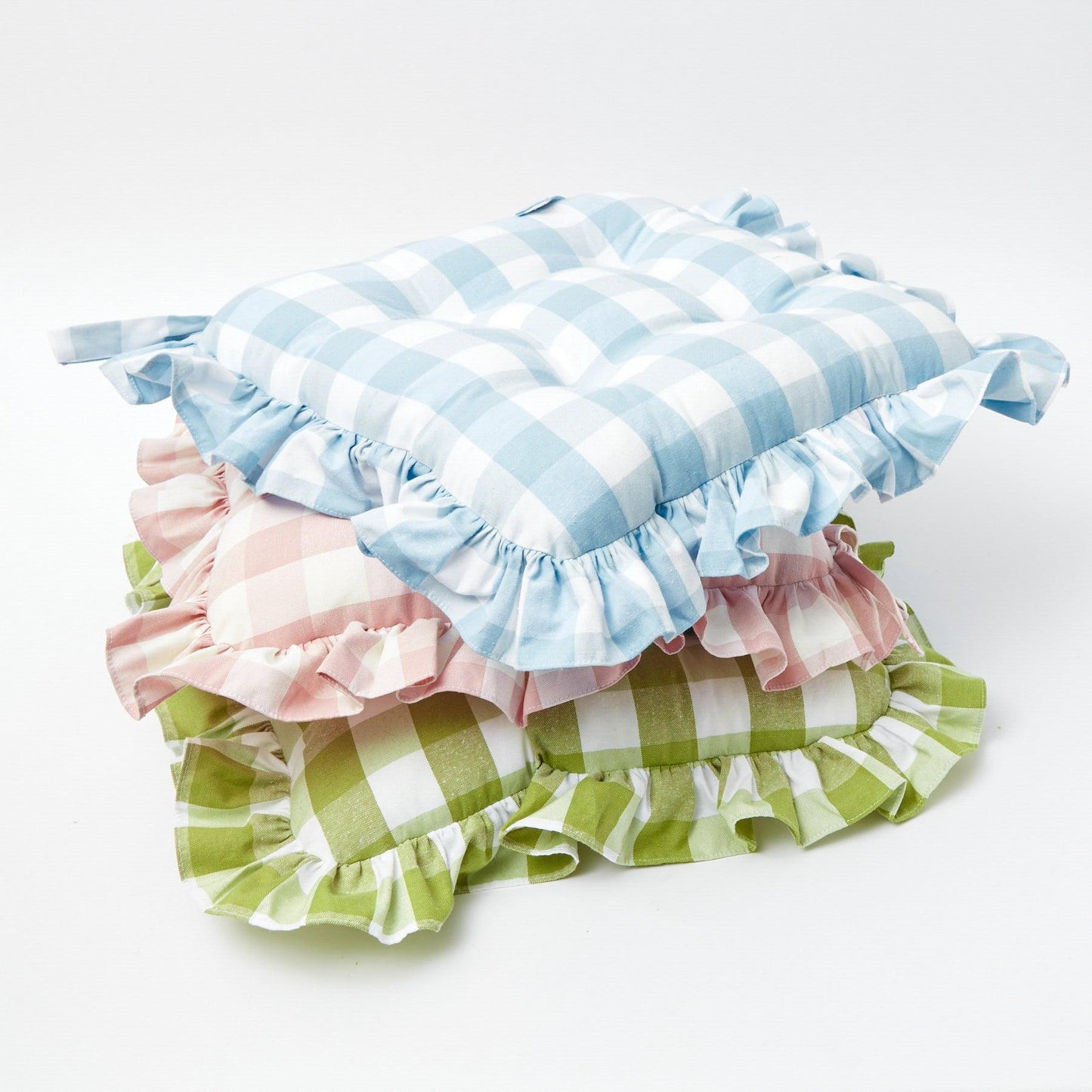 Green Gingham Ruffle Seat Pad Cushion