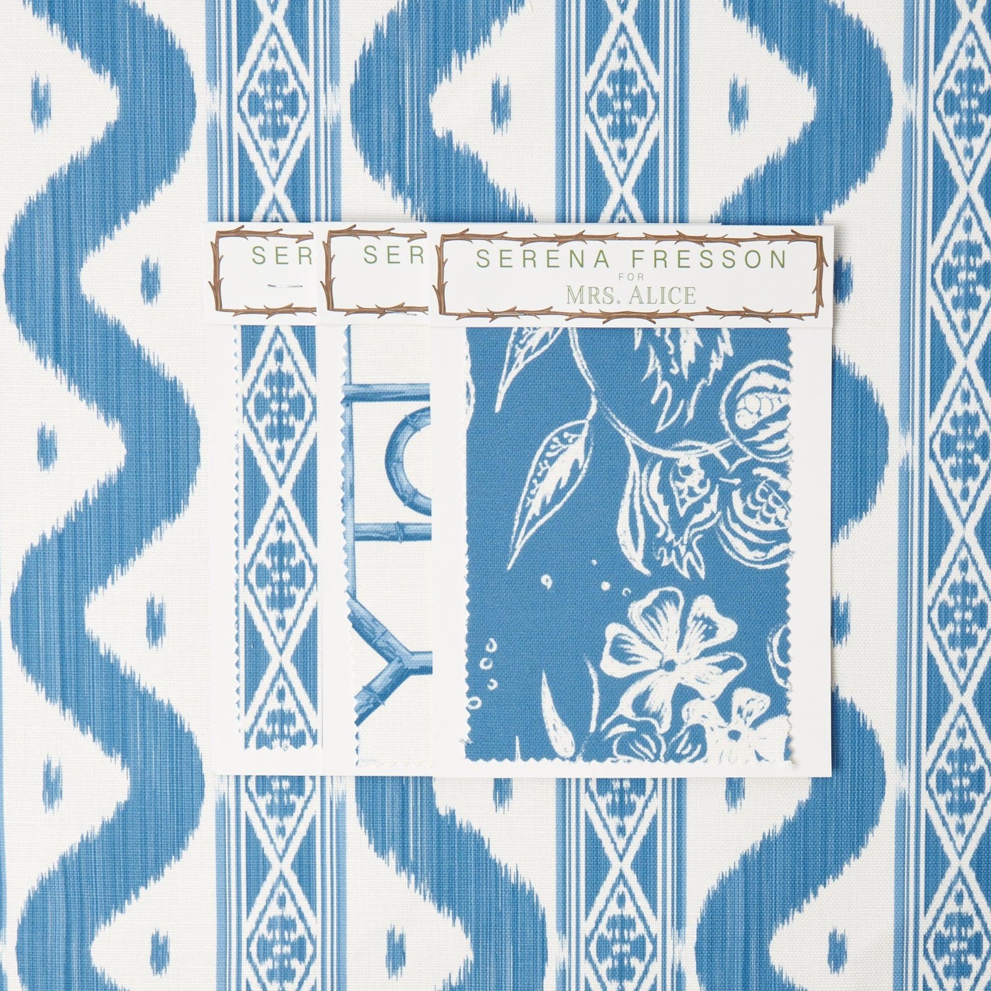 French Blue Ikat Stripe Fabric