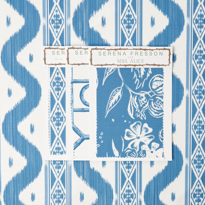 French Blue Ikat Stripe Fabric