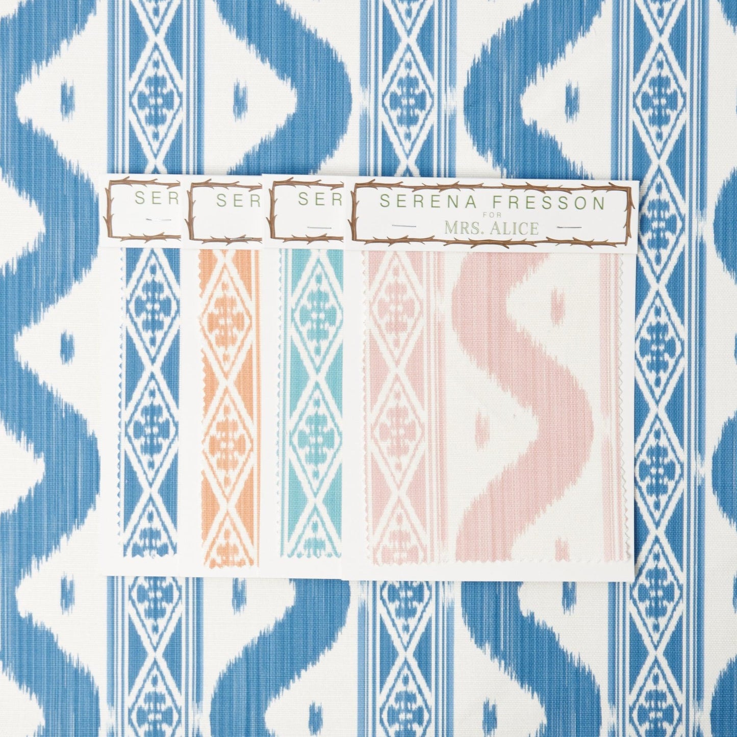 French Blue Ikat Stripe Fabric