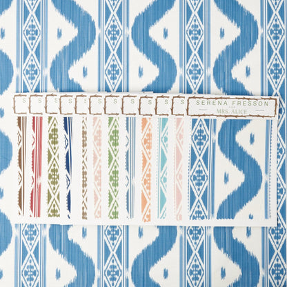 French Blue Ikat Stripe Fabric