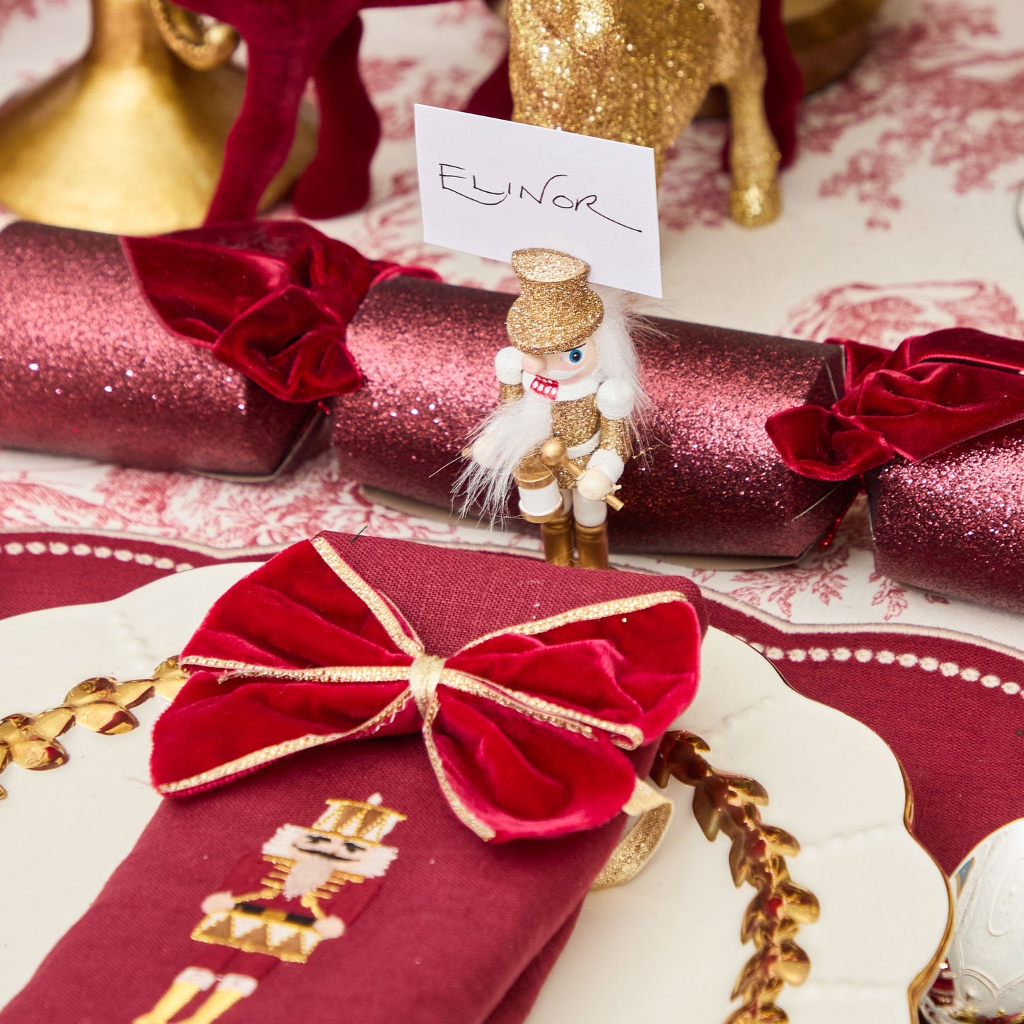 Red Gold Trimmed Velvet Napkin Bows (Set of 4)