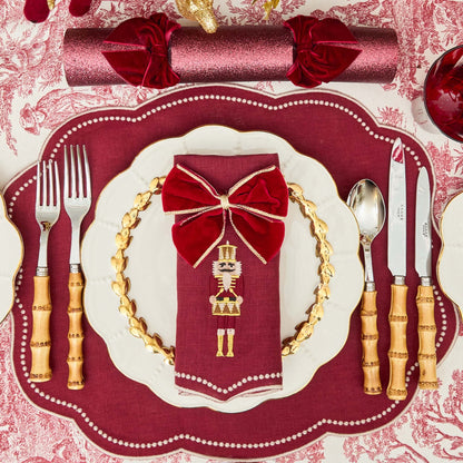 Red Gold Trimmed Velvet Napkin Bows (Set of 4)