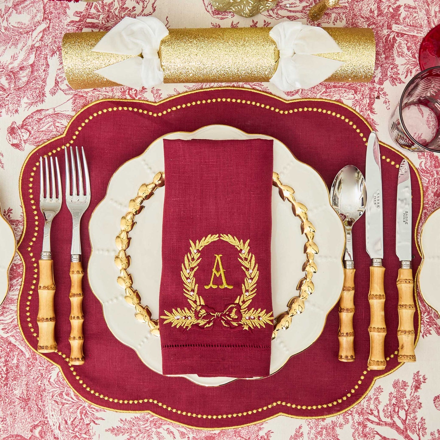 Burgundy & Gold Eloise Linen Placemats (Set of 4)