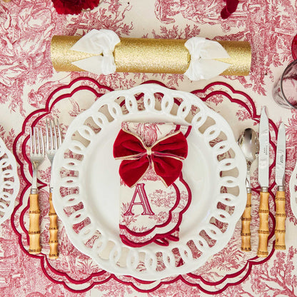 Red Gold Trimmed Velvet Napkin Bows (Set of 4)