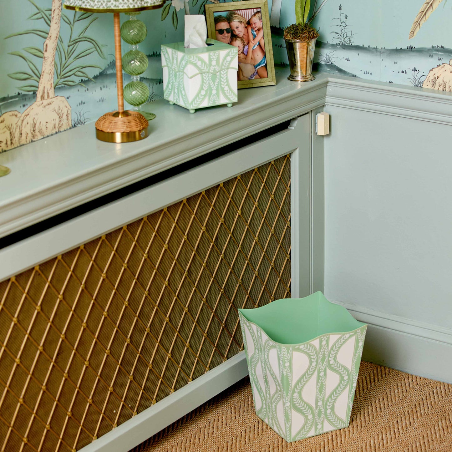 Green Floral Ikat Bin