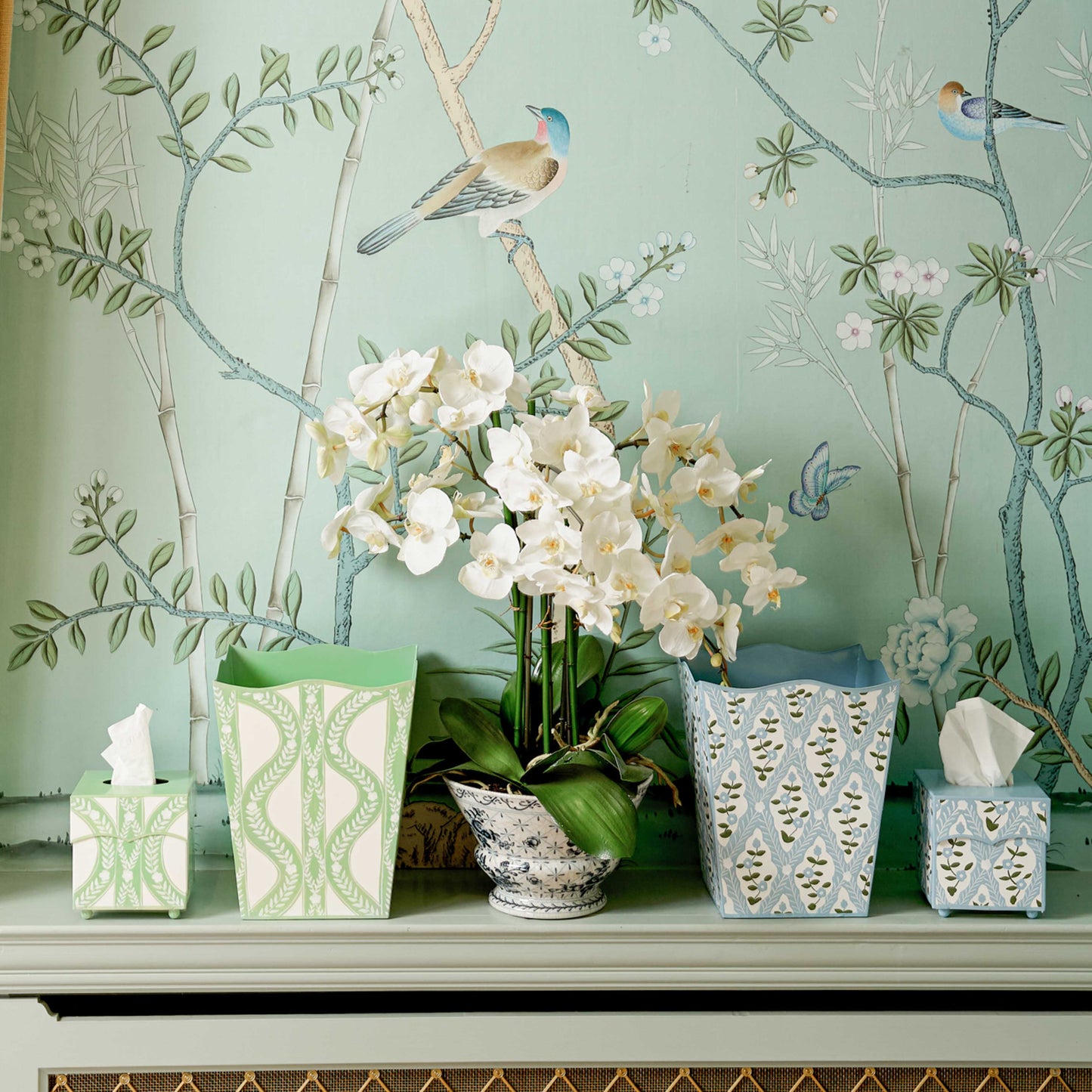 Green Floral Ikat Bin