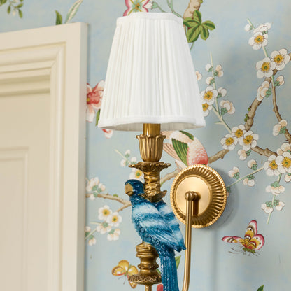 Blue Parrot Rechargeable Wall Light with Cream Pleated Shade (14cm)