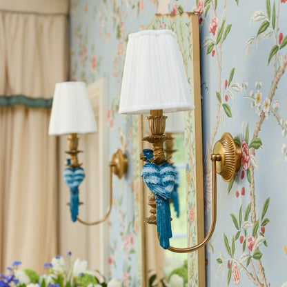 Blue Parrot Rechargeable Wall Light with Cream Pleated Shade (14cm)