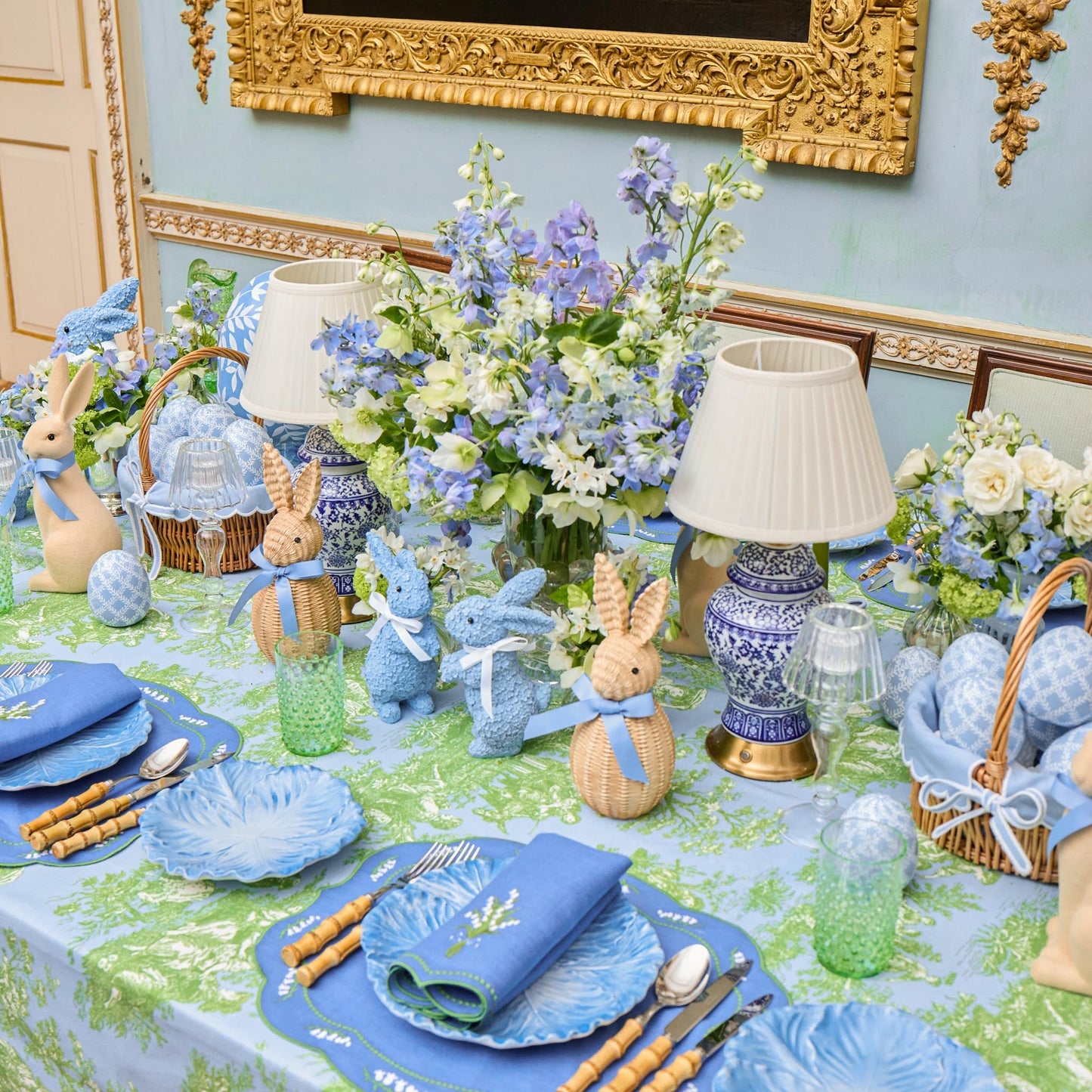 Blue Lily of the Valley Linen Napkins (Set of 4)