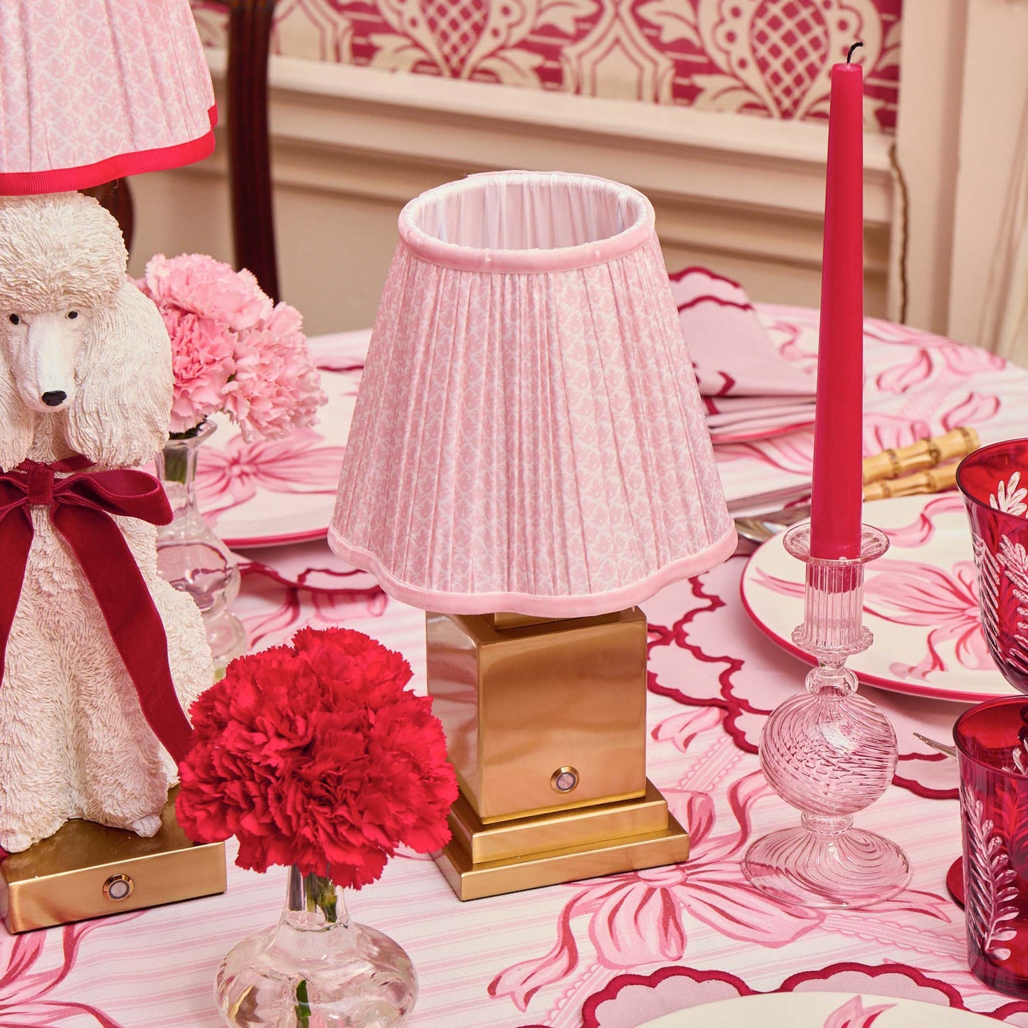 Square Rechargeable Lamp with Pink Lotus Shade (18cm)