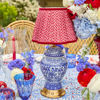 Chinoiserie Rechargeable Lamp with Red Lotus Shade (22cm)