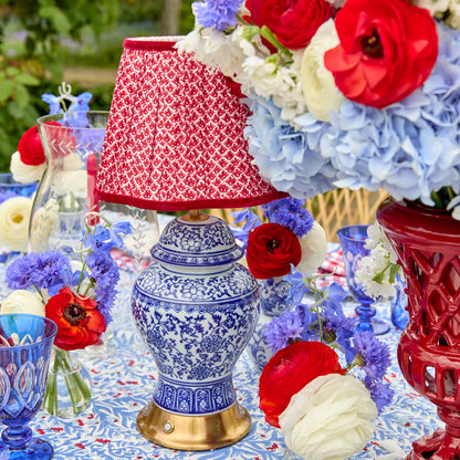 Chinoiserie Rechargeable Lamp with Red Lotus Shade (22cm)