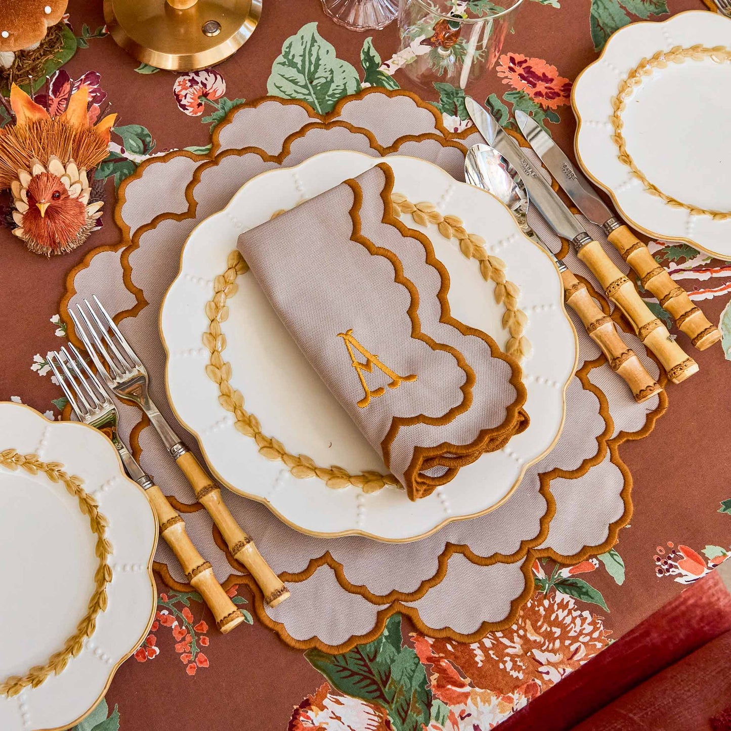 Taupe & Mustard Lily Napkins (Set of 4)