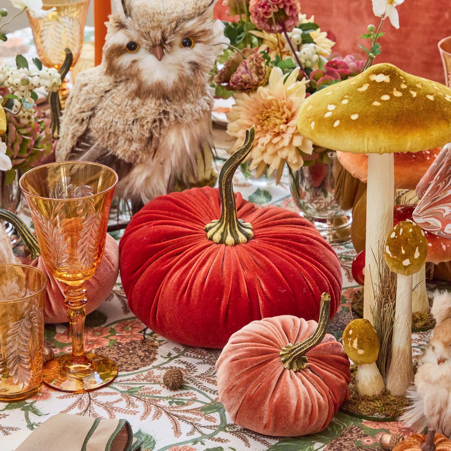 Large Burnt Orange Velvet Pumpkin (Pair)