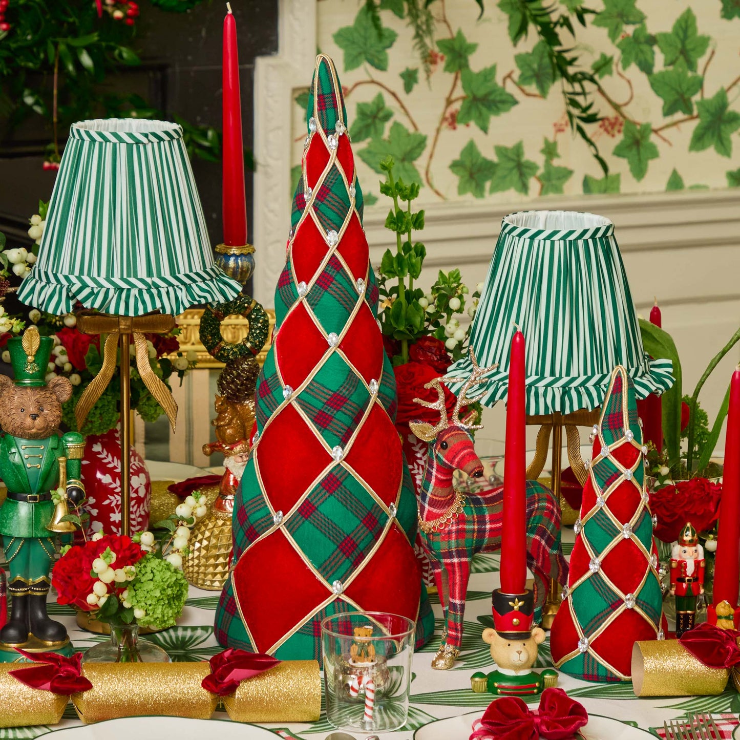 Forest Green Striped Ruffle Lampshade (18cm)