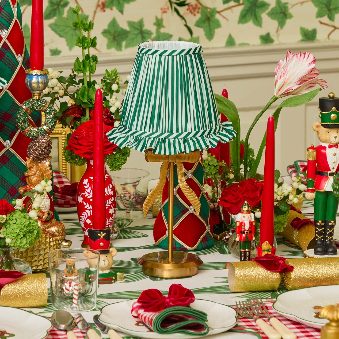 Forest Green Striped Ruffle Lampshade (18cm)