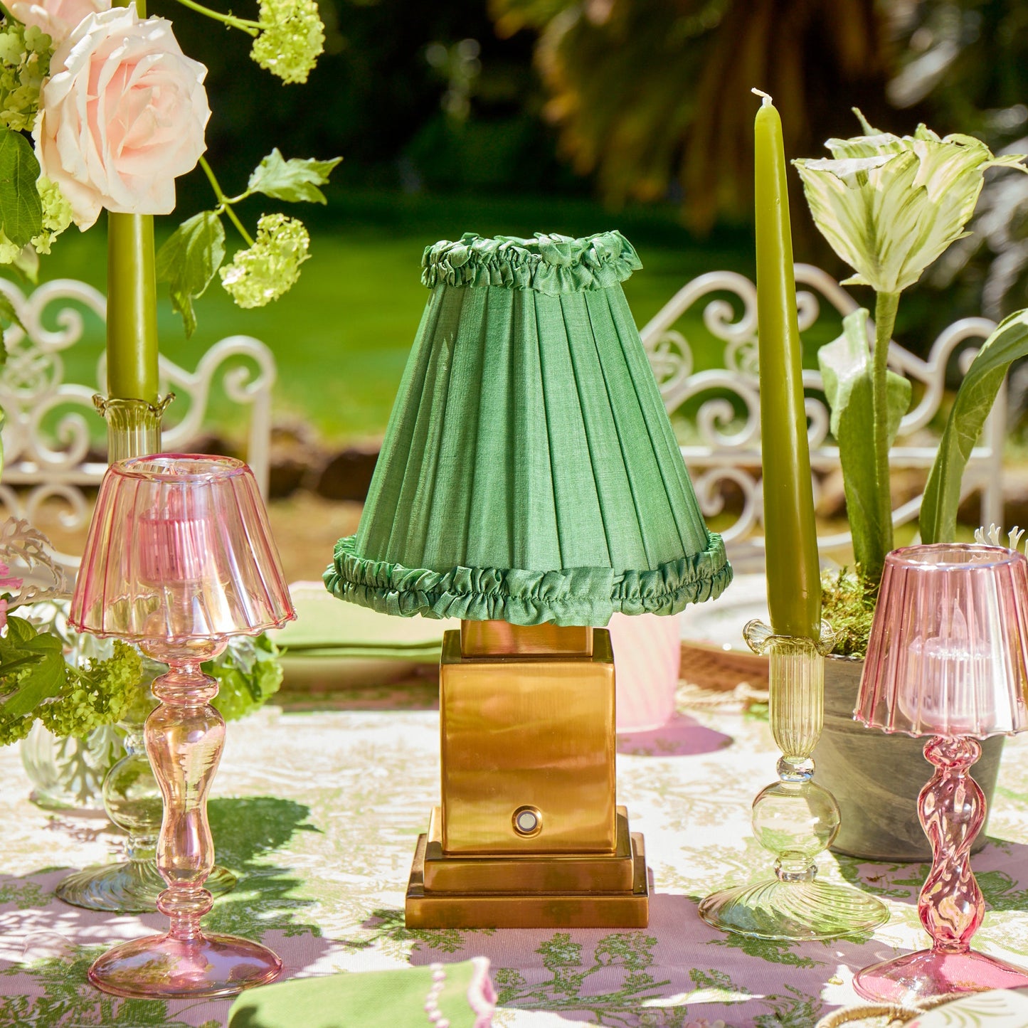 Green Frilled Silk Lampshade (18cm)