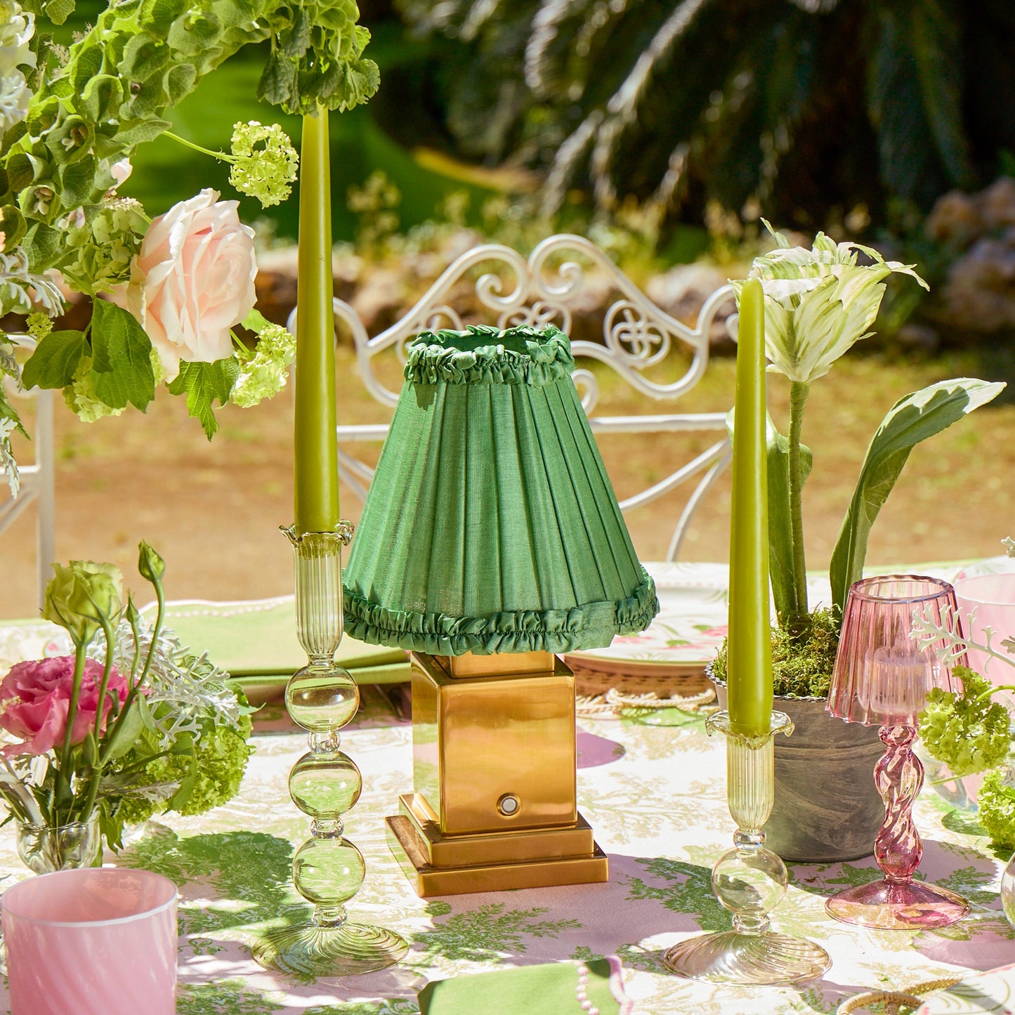 Green Frilled Silk Lampshade (18cm)