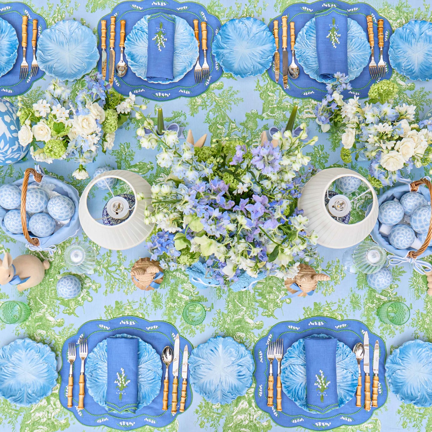 Blue Lily of the Valley Linen Napkins (Set of 4)