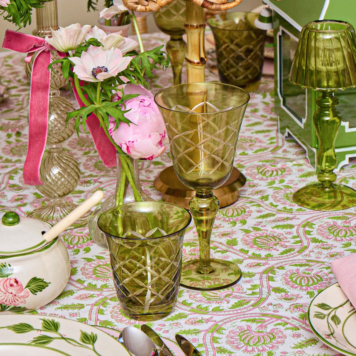 Olive Engraved Glassware (Set of 8)