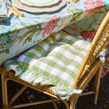 Green Gingham Ruffle Seat Pad Cushions (Set of 4)