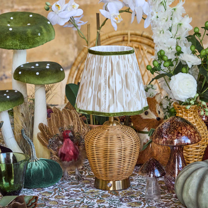 Rattan Ursula Rechargeable Lamp with Putty & Green Ikat Shade (18cm)